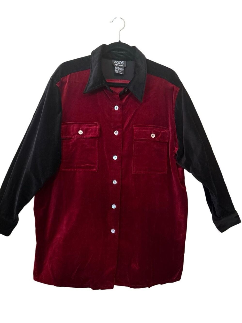 Vtg Koos Of Course Shirt/Jacket Red/Black Colorblock Appliqué Sz 1X Whimsigoth